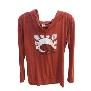 Cherryloom Junior women's L Large hooded shirt hoodie red wave sun banded waist